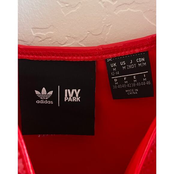 Adidas Originals X Ivy Park Latex Mini Dress Women's Size Medium Red - Picture 4 of 13
